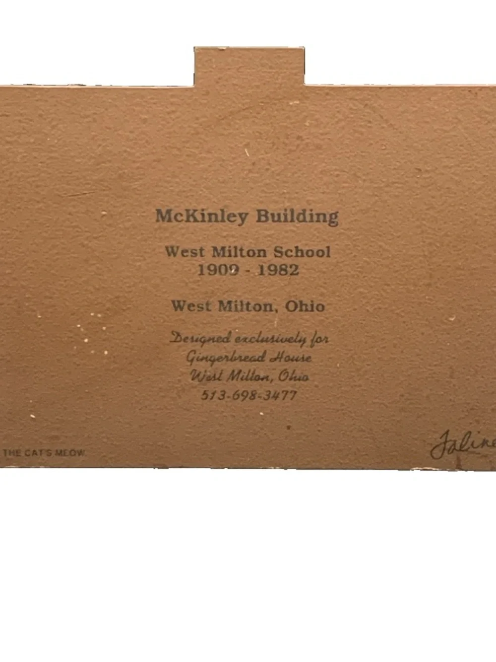 Vintage Cat's Meow Wood 1995 McKinley Building West Milton School 1909-1982 Ohio